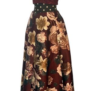 Floral Burgundy Maxi Skirt And Top Set